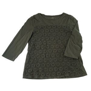 Ann Taylor Loft Women’s Olive Green 3/4 Sleeve Lace Front Top Size Large